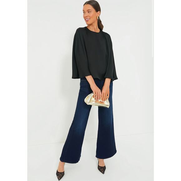 TUCKERNUCK Black Satin Twill Selma Cape Blouse NWT Size Small - Picture 2 of 9